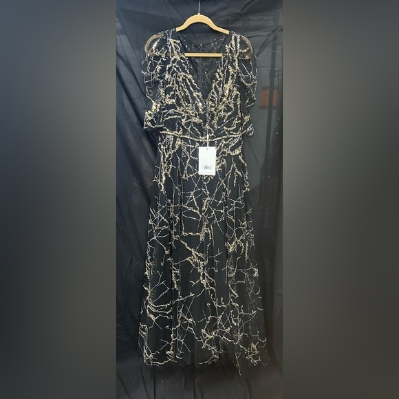 Mac Duggal 20428 NWT EMBELLISHED GATHERED PUFF SLEEVE FAUX WRAP GOWN - Picture 5 of 10